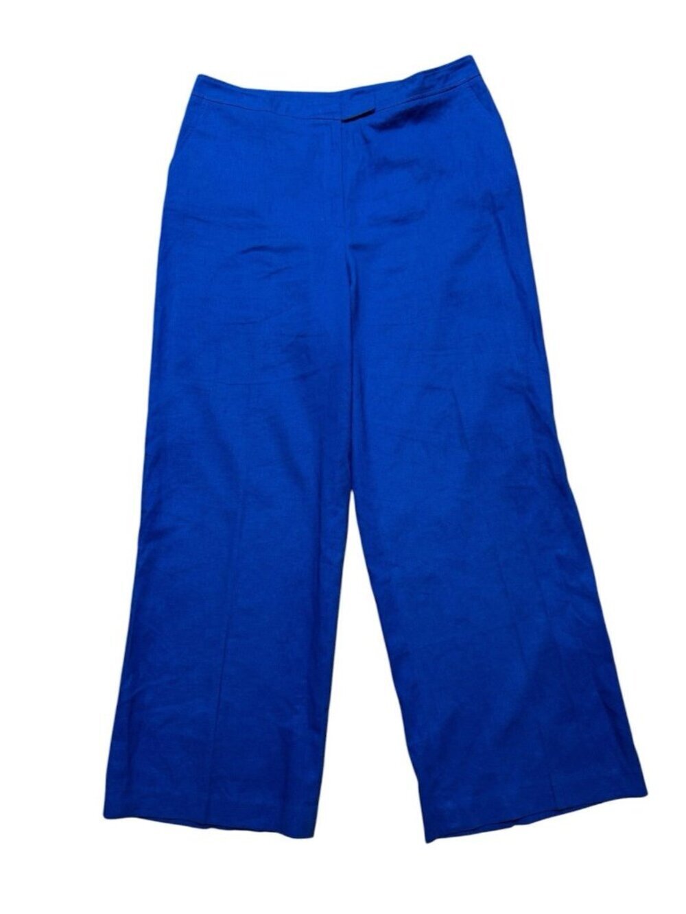 Anne Klein Blue Linen Blend Wide Leg Pants Women Size 16 High Rise